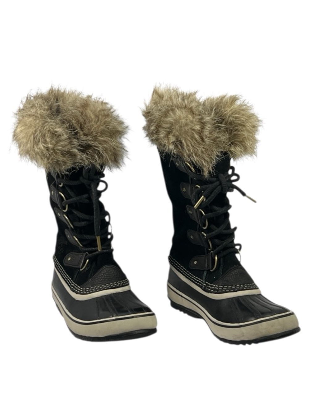 Sorel Joan of Arctic Black Beige Waterproof Winter Snow Boots Womens Size 9